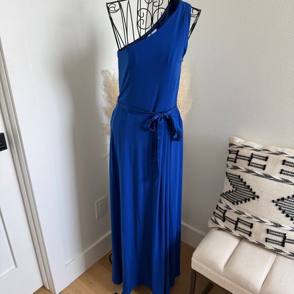 Calvin Klein Royal Blue Draped One Shoulder Classic Asymmetric Gown Size 6 - Picture 1 of 10